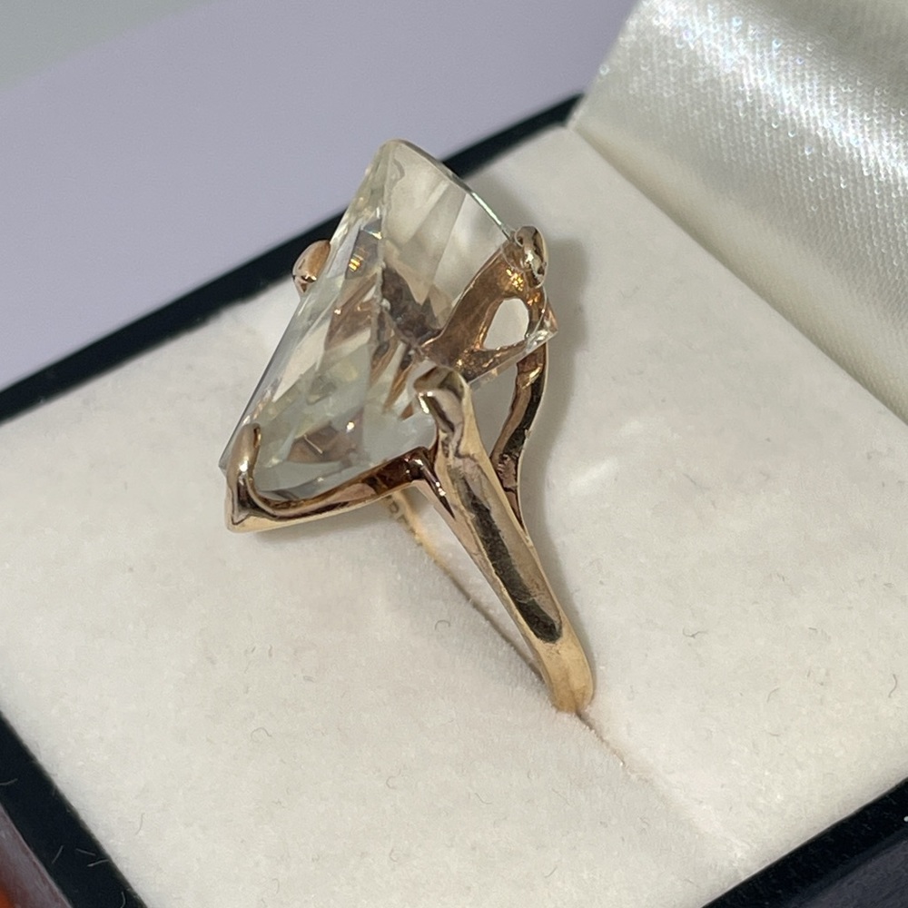 Vintage Solid 10K Yellow Gold Fancy Cut Quartz ? Gemstone Ring Modern (not 14K ) - Picture 3 of 17